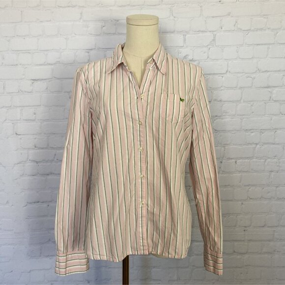 ⭐ 3/$15 Vintage Y2K Aeropostale Large 100% Cotton Pink Green Stripe Shirt - Picture 1 of 7
